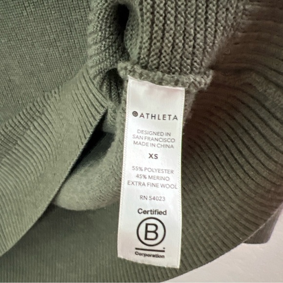 Athleta Hanover V Neck Olive Green/gray Sweater Merino Wool Blend XSRelaxed Fit - Picture 3 of 8